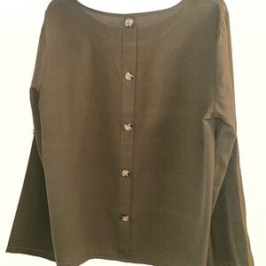 SHEIN Green Boxy Button Down Blouse